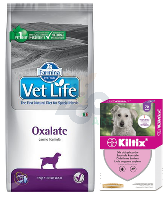 FARMINA Vet Life Dog Oxalate (Urinary) 12kg + BAYER Kiltix Obroża dla psów dużych dł 70cm